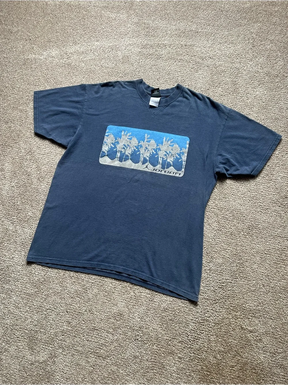 VTG 00’s / Y2K Nike Air Jordan Palm Tree Puff Print Blue Graphic Tee